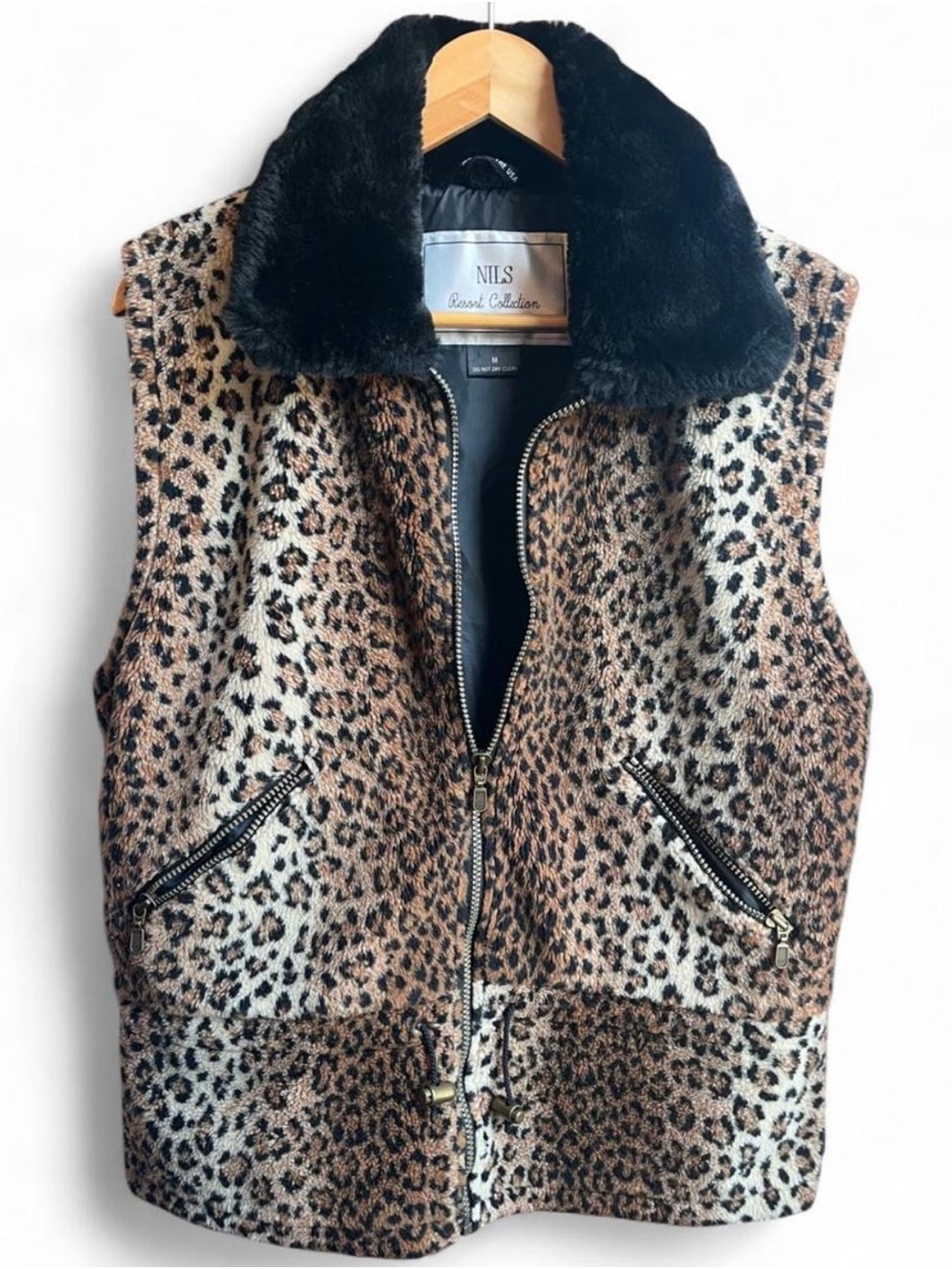 NILS Vintage Leopard-Print Faux Fur Collar Vest - Brown, Black, Cream